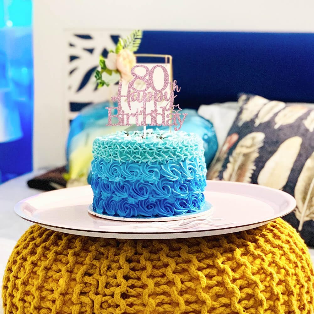 Glittery 80th Happy Birthday Cake Topper with Star,Personalised 80 Birthday Cake Toppers Party Decorations Party Supplies for Men Women Rose Gold