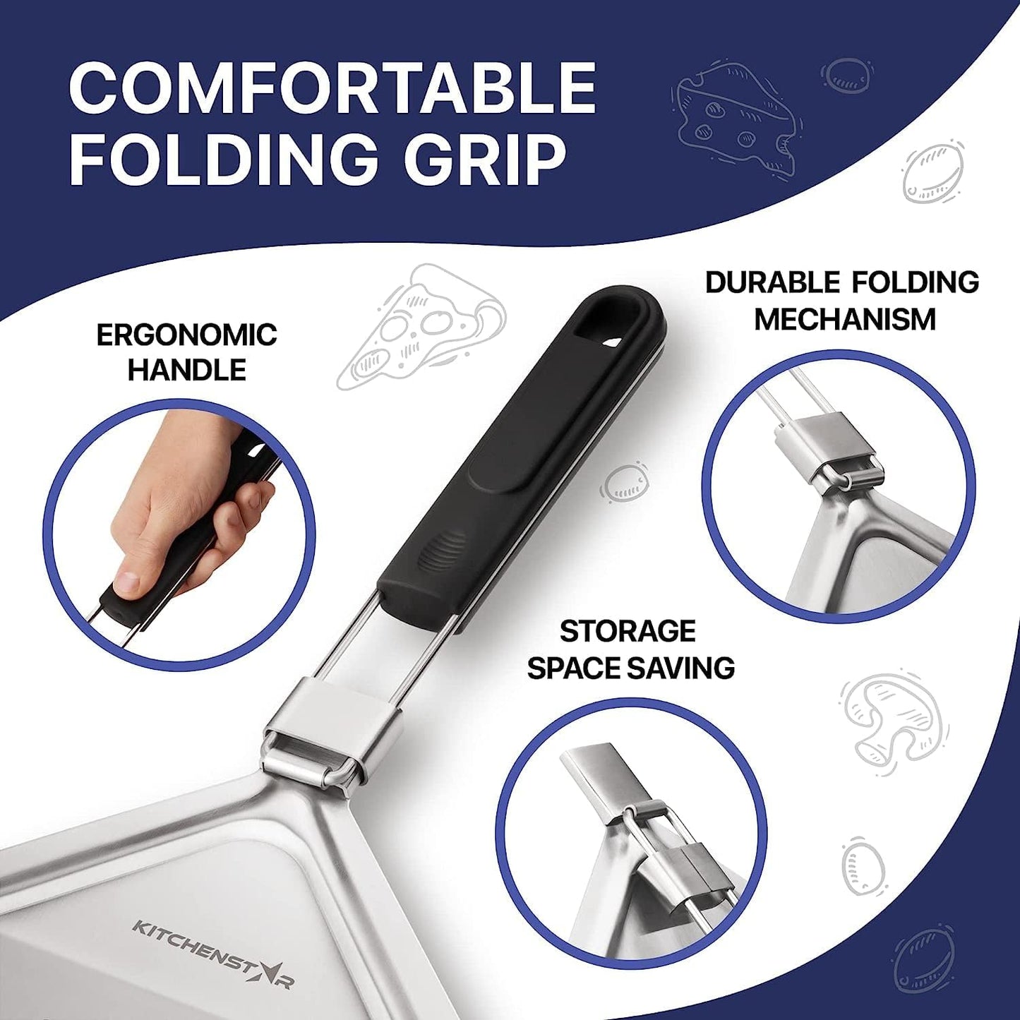 12" Pizza Making Kit (Set of 2) - 12" Pizza Cutter Rocker Knife with Blade Cover + 9.5" Stainless Steel Pizza Peel with Folding Handle- Ultimate Pizza Oven Accessories