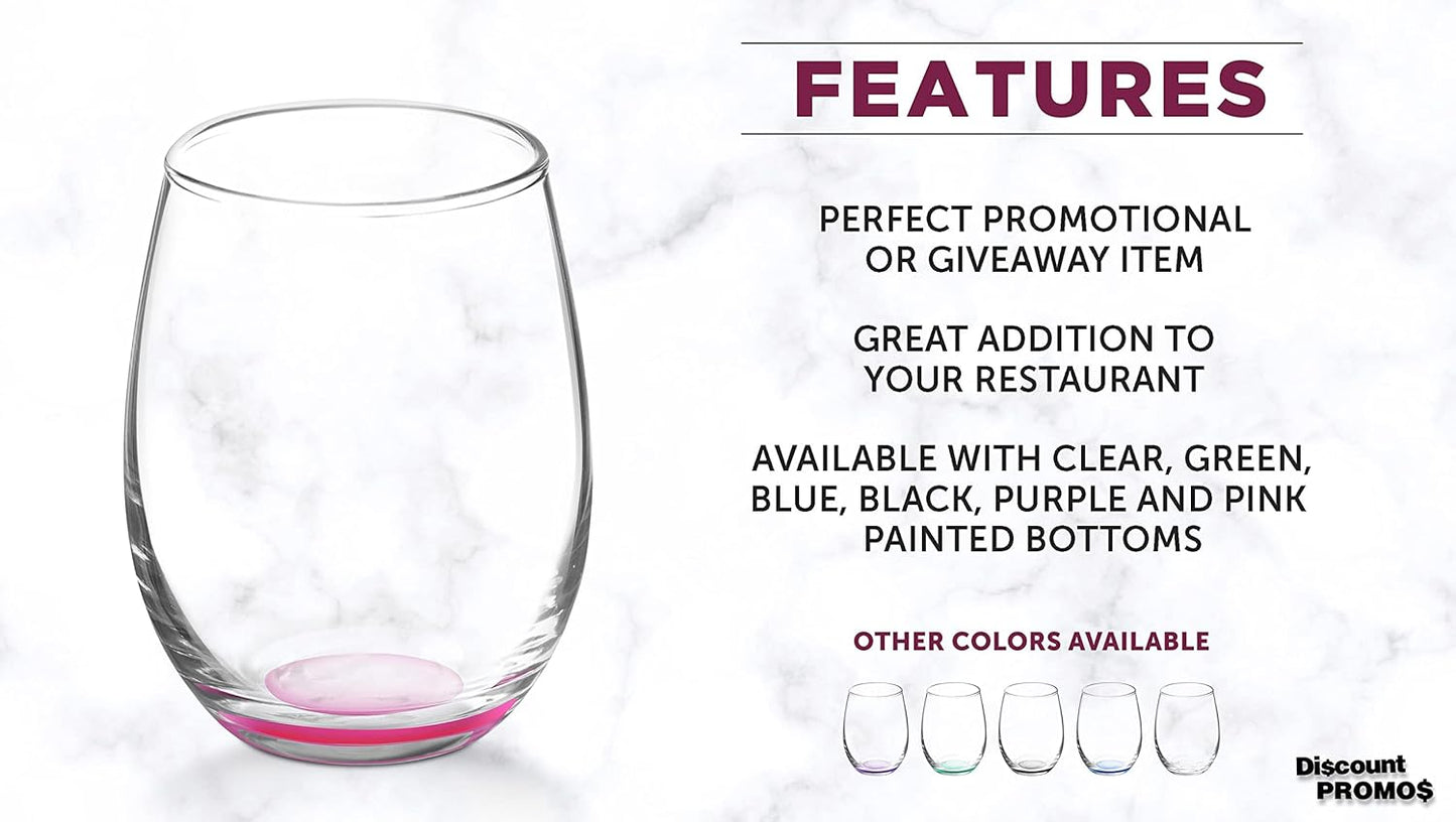 DISCOUNT PROMOS Stemless Wine Glasses by ARC 5.5 oz. Set of 12, Bulk Pack - Perfect for Hotel, Bar, Restaurant or Lounge - Pink