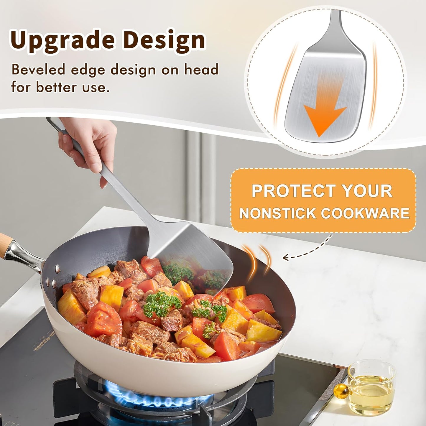 Stainless Steel Spatula, Metal Spatula Solid Turner, Heavy Duty Sturdy Spatulas for Kitchen Use, High Heat Resistant Cooking Utensils for Fish Eggs Pancakes, Dishwasher Safe, Easy to Clean, Silver