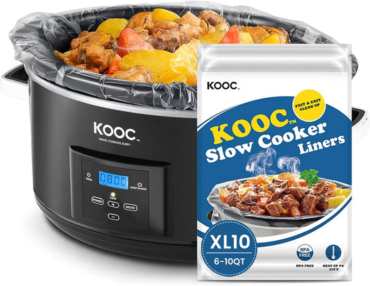 KOOC Slow Cooker Liners 14"x22" 10 Count Extra Large Size Disposable Pot Liners Christmas Cooking Bags Fit 6 qt to 10 qt Pot BPA Free Fresh Locking Seal Design