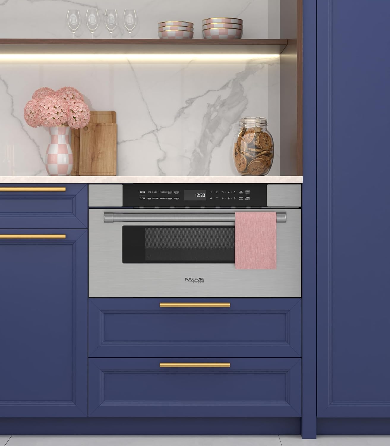 KoolMore Reserve 30 in. 1.2 cu. ft. Microwave Drawer with 10 Power Levels, Sensor Cooking, Melt, Defrost, Bake, Roast, Broil, Timer, Express Cook, 1500 Watts, UL Certified in Black Stainless-Steel