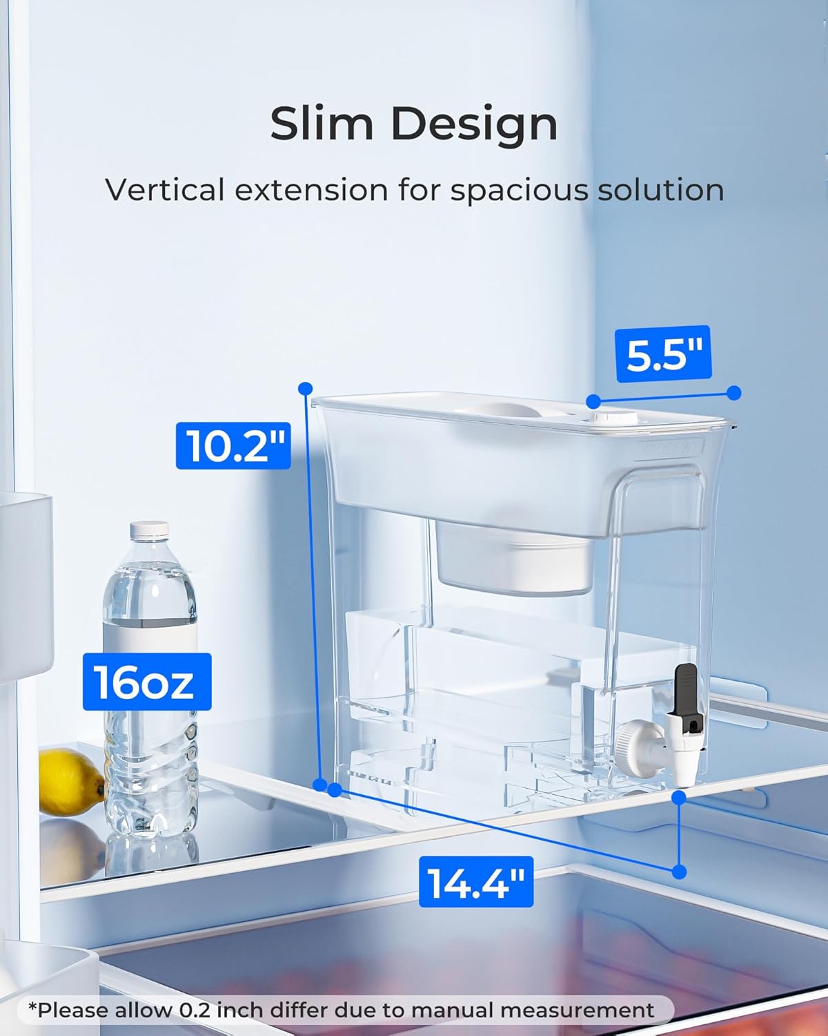 Waterdrop 35-Cup Slim Water Filter Dispenser, Large Capacity, 200-Gallon Long-Life, Faster Filtration, Reduces Chlorine, PFOA/PFOS and More, BPA Free, White (with 1 Filter)