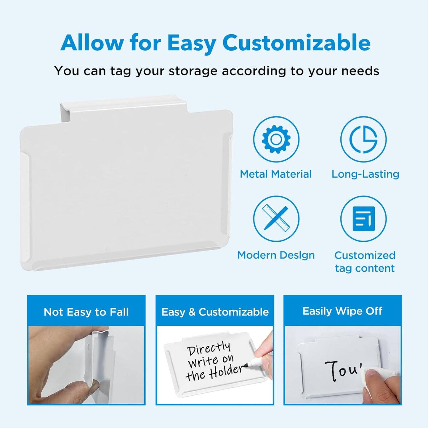 Metal Pantry Baskets Labels Clip On for Storage Bins | Edge Fold-Cream (Edge Fold-White, 18 Metal Label Clip)