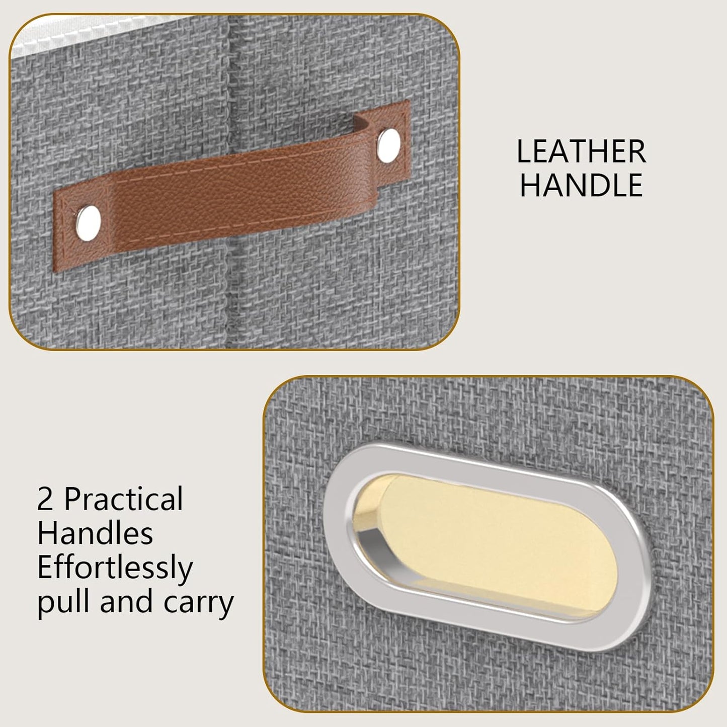 Yawinhe Fabric Storage Baskets, Foldable Closet Organizer for Shelves, Large Boxes with 3 Handles, Canvas Bins for Clothes, Grey, 12.99''Lx9.05''Wx7.87''H, 4-Pack