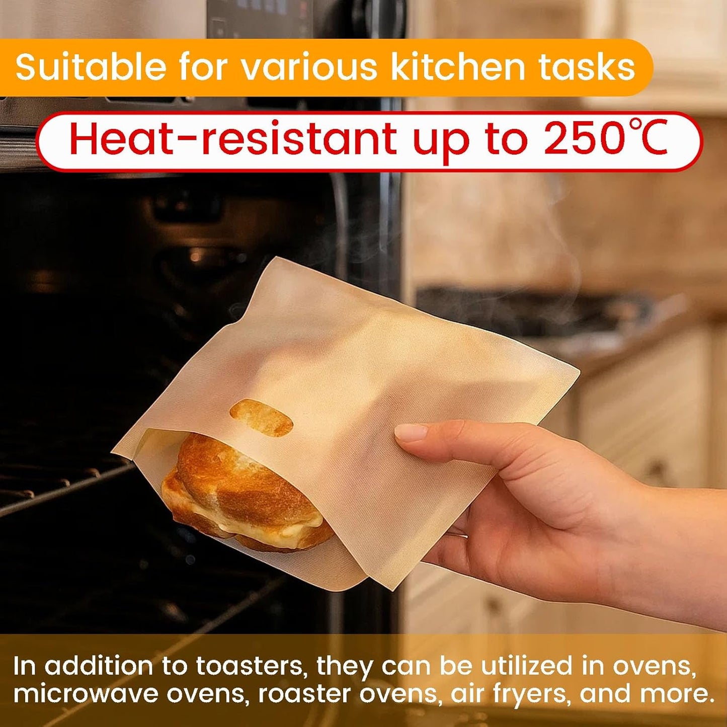 VGOODALL 24 Pack Reusable Toaster Bags, 3 Sizes Grilled Cheese Bags Non Stick Heat Resistant Easy to Clean for Toast Panini Cheese Sandwiches