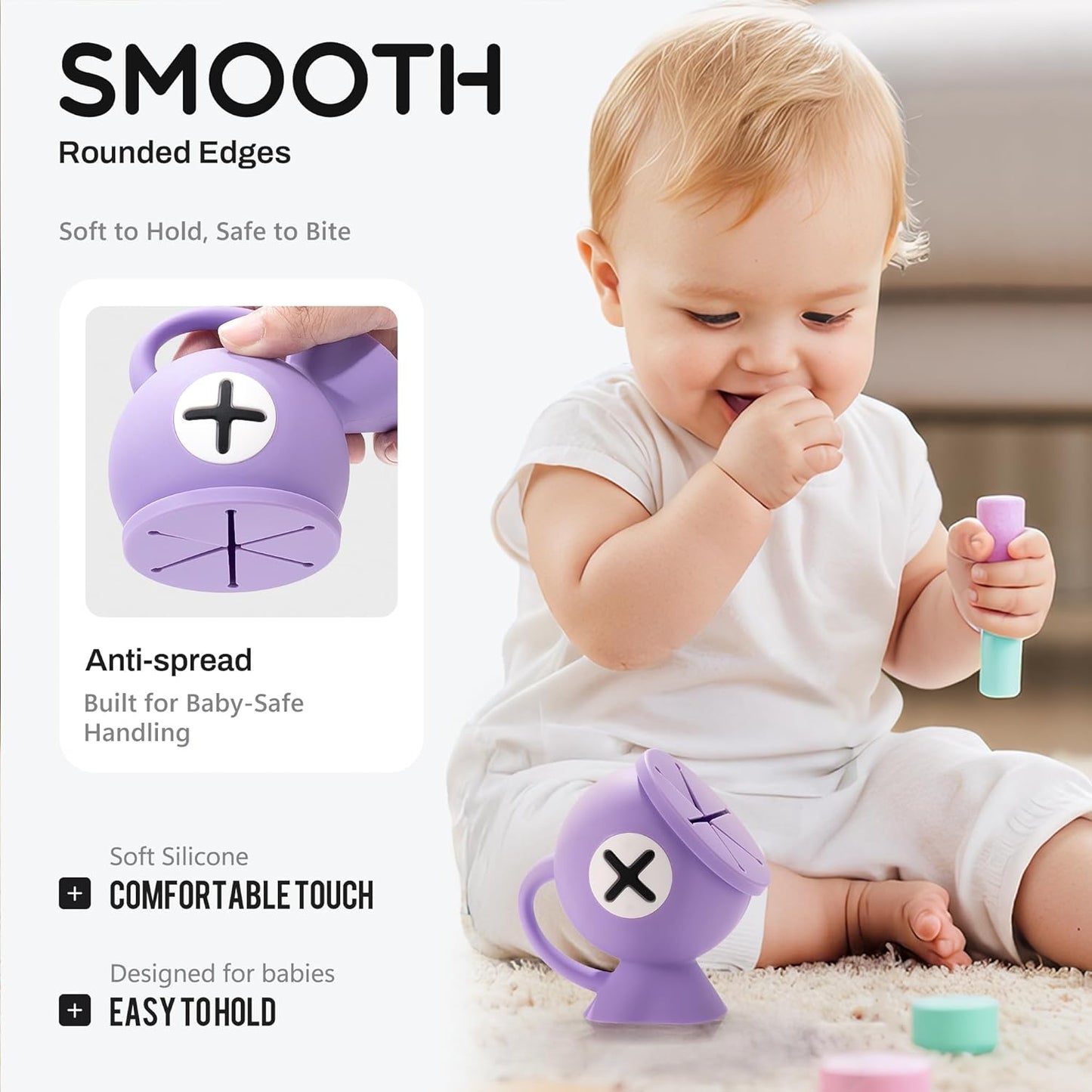 Li&Zhao Toddler Snack Cups - Baby Snack Containers Silicone Snack Cups for Toddlers Spill Proof Baby Food Catcher for Toddlers and Babies(Purple)