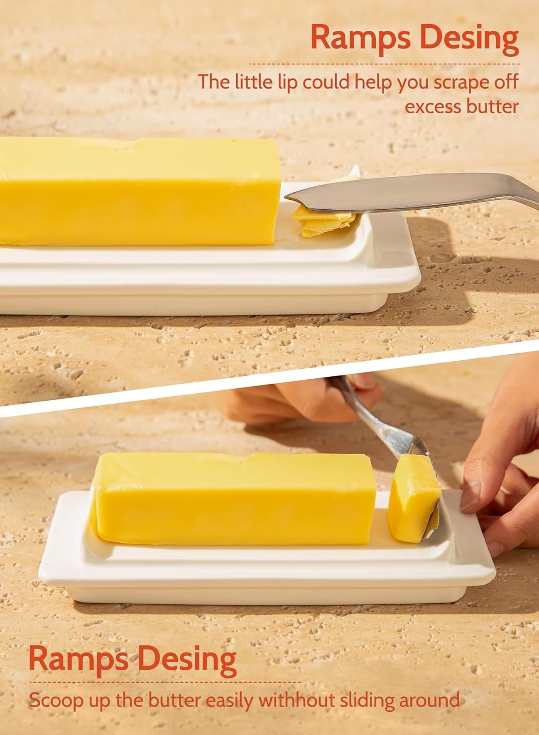 Sweese Butter Dish with Lid for Countertop - Butter Container - Butter Saver, 4oz Beautiful Small Butter Tray for East West Coast Butter, Fridge, Dishwasher Safe-White