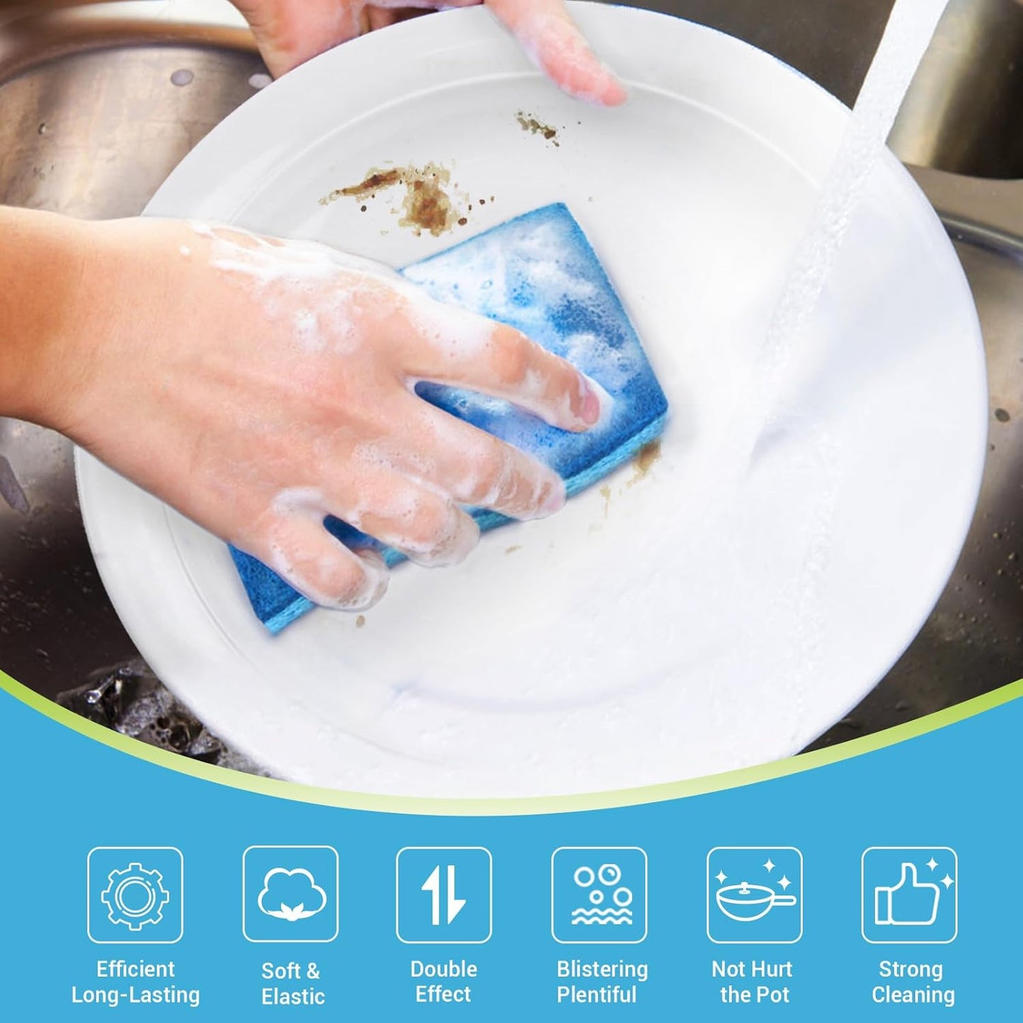 AIDEA Sponges Kitchen, Non Scratch Scrub Sponge, 6Count, Sponges for Non Stick Cookware, Cleaning Sponge for Dishes, Cleans Fast Without Scratching, Cleaning Power for Kitchen, Bathroom, Household