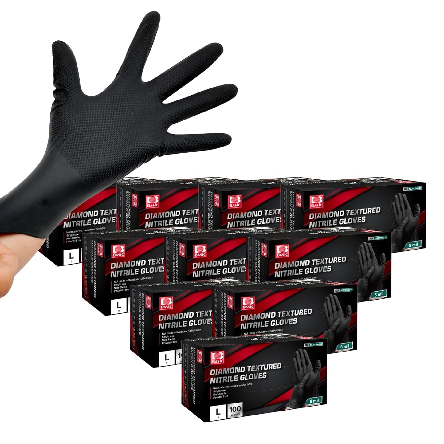 Jointown Basic Heavy Duty Nitrile Gloves, Mechanic Gloves 8 Mil Nitrile Disposable, with Raised Diamond Texture, Case of 1000, Black, Large