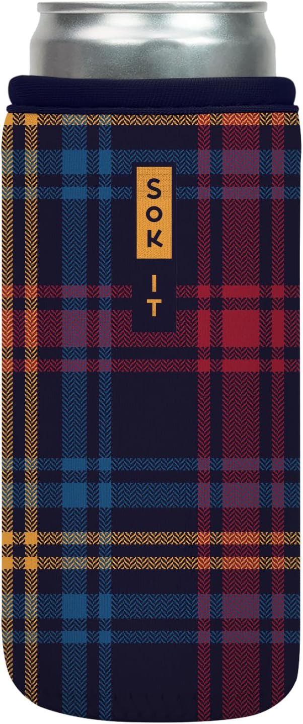 Sok It CanSok Sleeve for Beer & Soda Insulated Neoprene Cover (Tartan Royale, 12oz Slim Can Sleeve)