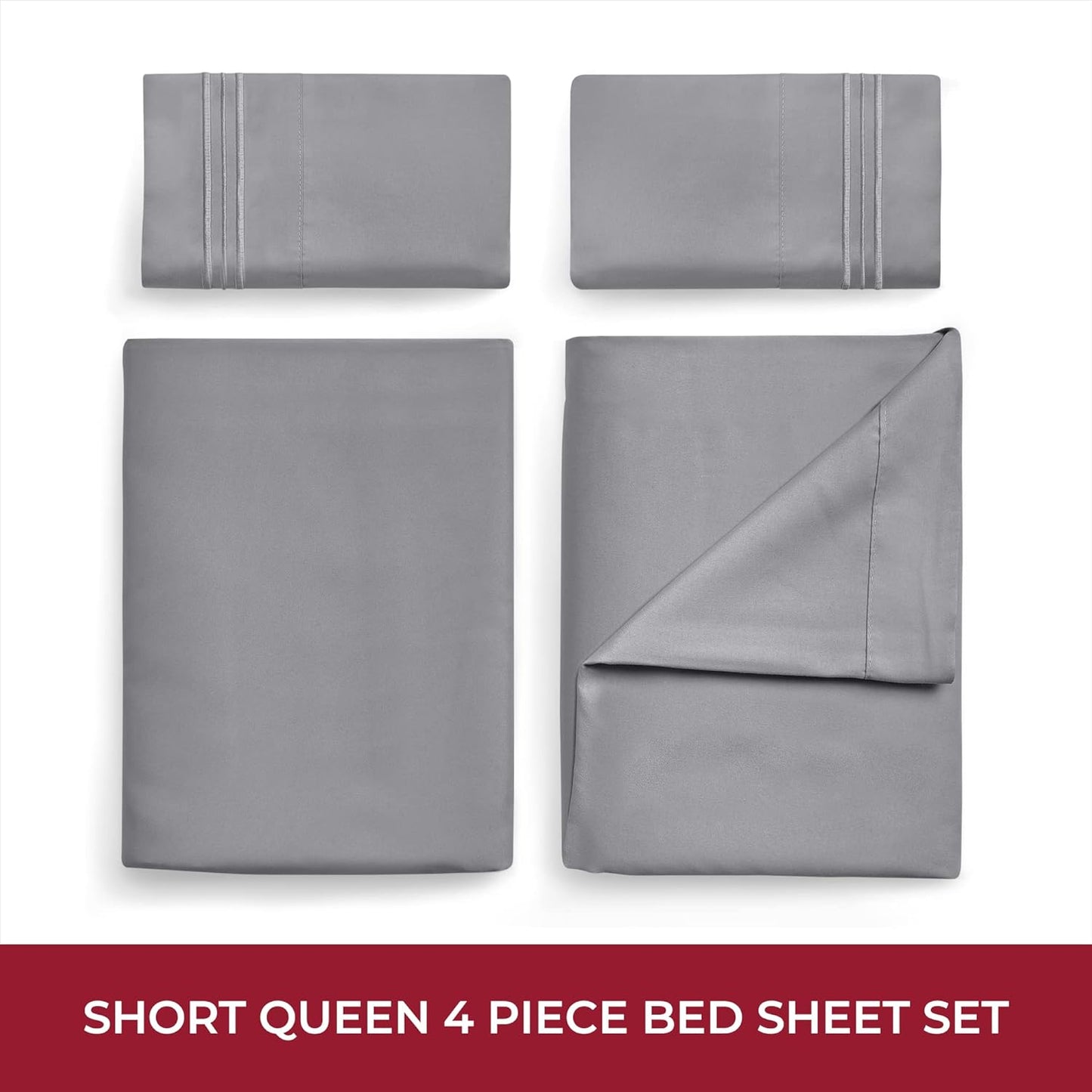 Mellanni RV Short Queen Sheets - 4 PC Iconic Collection Bedding - Hotel Luxury, Extra Soft, Cooling Bed Sheets - Deep Pocket up to 10 inch (RV/Short Queen, Gray)