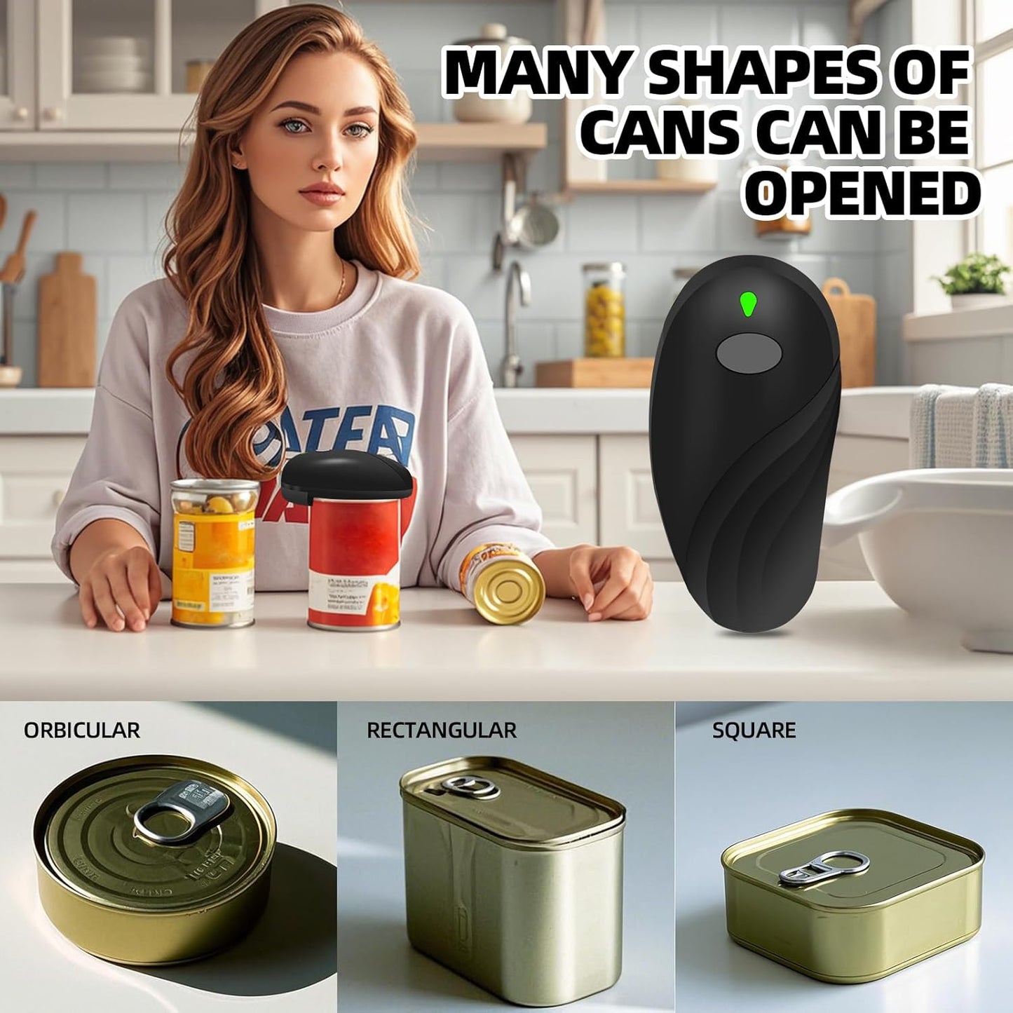 Rechargeable Auto Electric Can OpenerTouch Side Cut Opener Open Your Cans with A Simple Press of Button - Automatic,Smooth Edge,Food-Safe,for Kitchen for Seniors with Arthritis Small Size (Black)