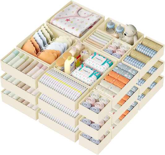 DIMJ Drawer Organizer Clothes 24 Pack - Foldable Baby Organizers and Storage & Dresser Organizer for Bedroom, Closet - Nursery Organization Dresser Dividers for underwear, Sock,Bra, Belt, Tie