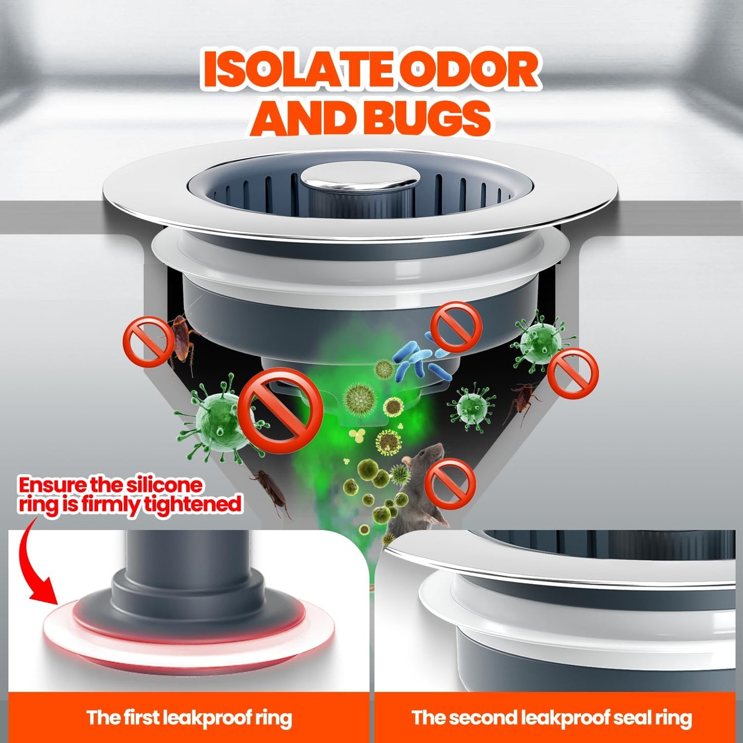 Kitchen Sink Drain Strainer - Upgraded Kitchen Sink Stopper,Sink Stopper Kitchen Drain,Stainless Steel Drain Plug with Anti-Clog Basket Drain Stopper Combo,for Standard 3-1/2'' Drain,Grey