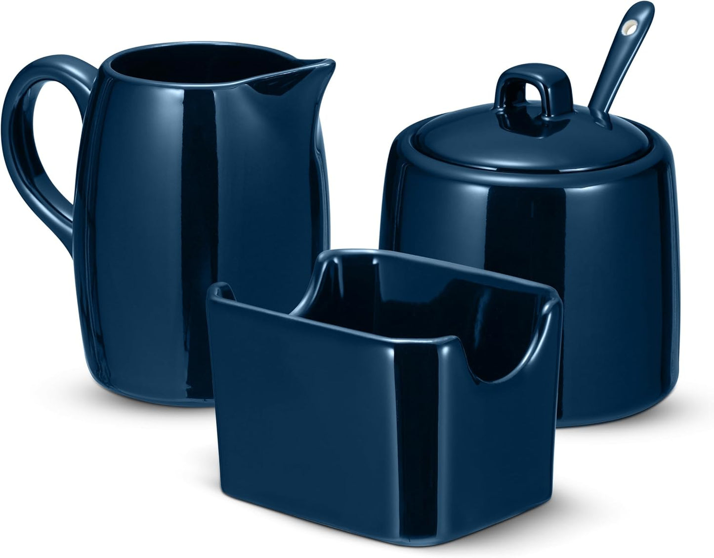 Kook Sugar and Creamer Set, 3 Piece, Pitcher, Sugar Bowl with Lid and Spoon, Sweetener Holder (Navy)