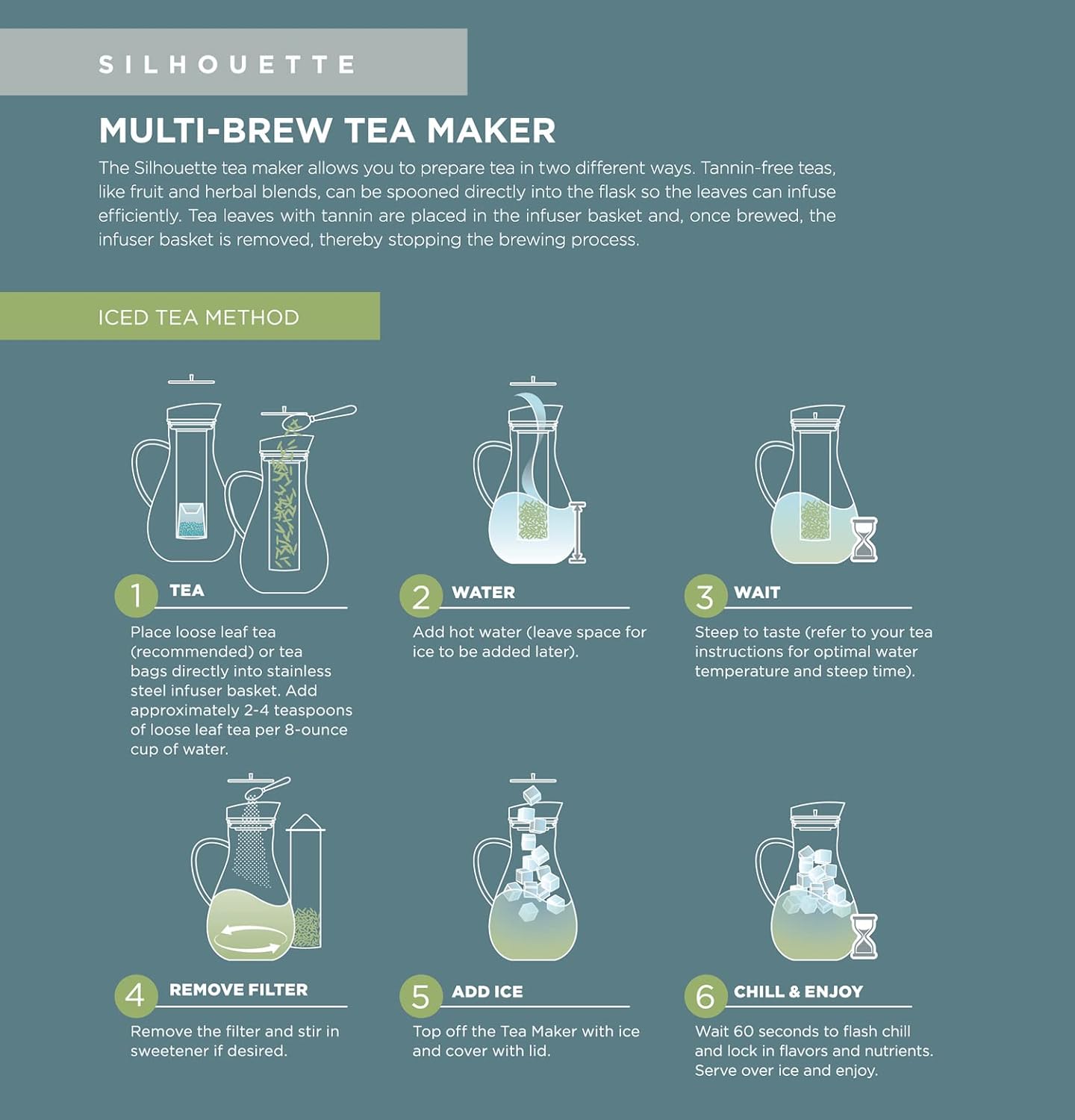 Teabloom Large Multi-Brew Glass Teapot + Kettle + Pitcher (68 OZ / 2.0 L / 8 CUPS) – Brew and Serve Hot Tea, Iced Tea, Cold Brew Tea and Fruit Infused Water – Silhouette Tea Maker