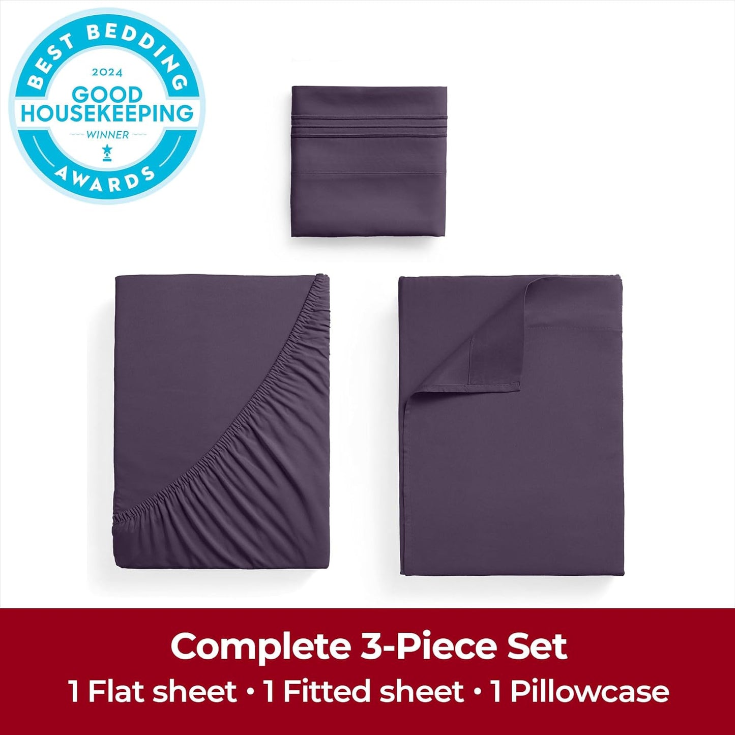 Mellanni Twin XL Sheets Set - 3 PC Iconic Collection Bedding - Hotel Luxury, Extra Soft, Cooling Bed Sheets - Wrinkle, Fade, Stain Resistant (Twin Extra Long, Purple)