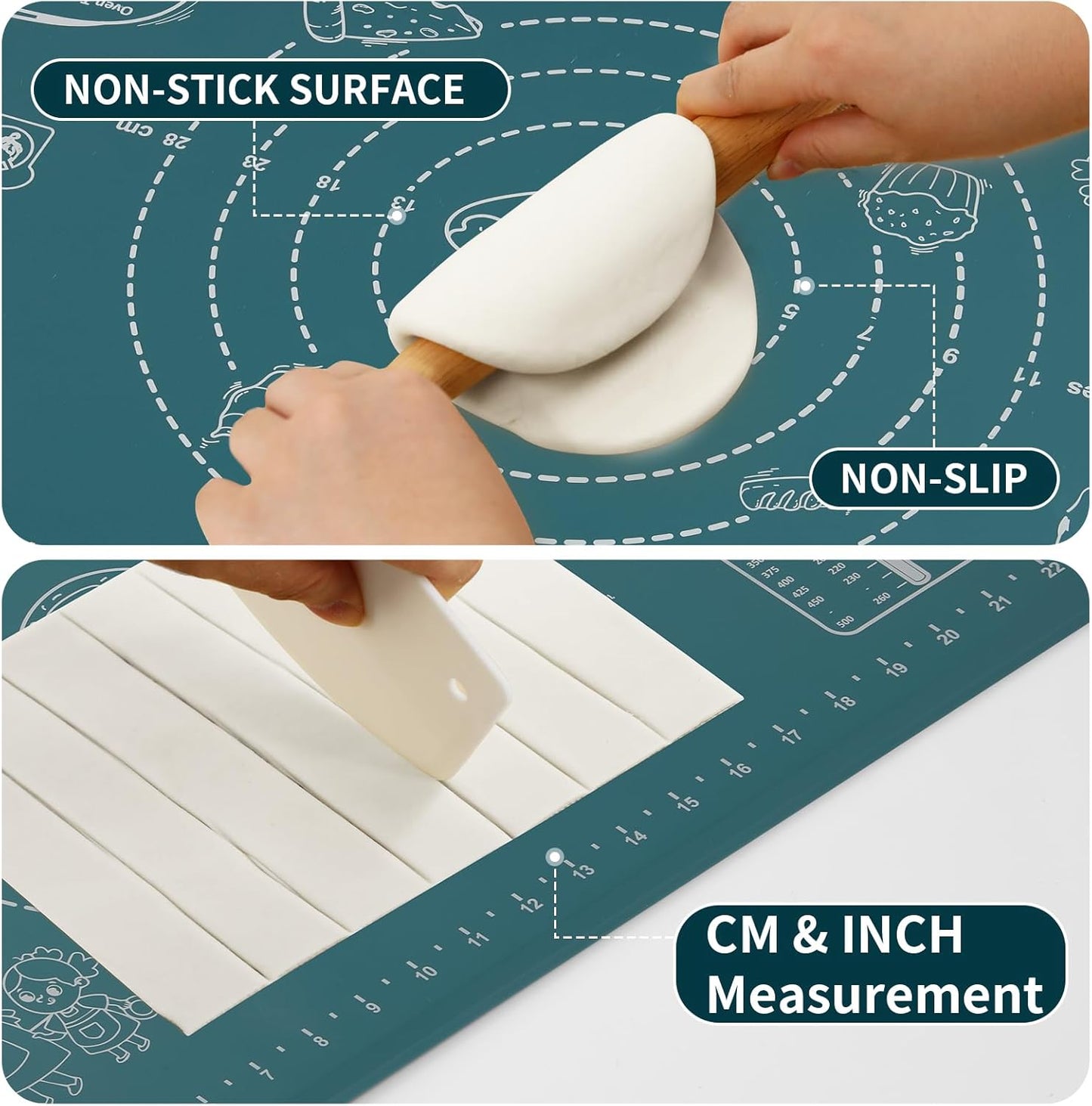 DANIA & DEAN Silicone Baking Mat - Upgrade Mom Theme 26x16 Inch Extra Thick Pastry Mat with Measurements, Non-Slip and Reusable, Kneading Dough Mat for Kitchen Counter, Bread, Cookies, Pizza, Pasta