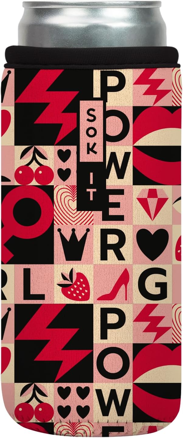 Sok It CanSok Sleeve for Beer & Soda Insulated Neoprene Cover (Girl Power, 12oz Slim Can Sleeve)