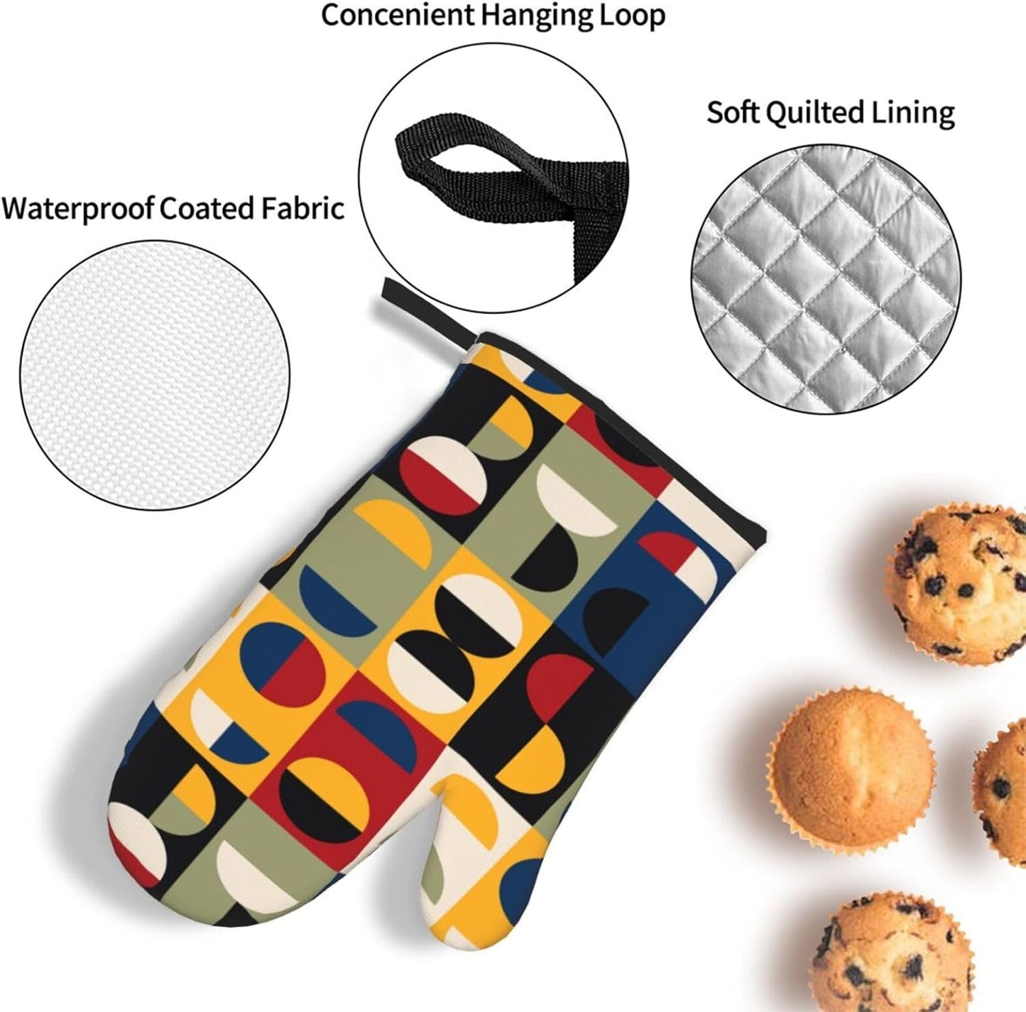 Retro Mid Century Modern Oven Mitts and Pot Holders Set Vintage Decorative Heat Resistant Microwave Oven Gloves for BBQ Baking Grilling Cooks Kitchen Decor 3 Piece