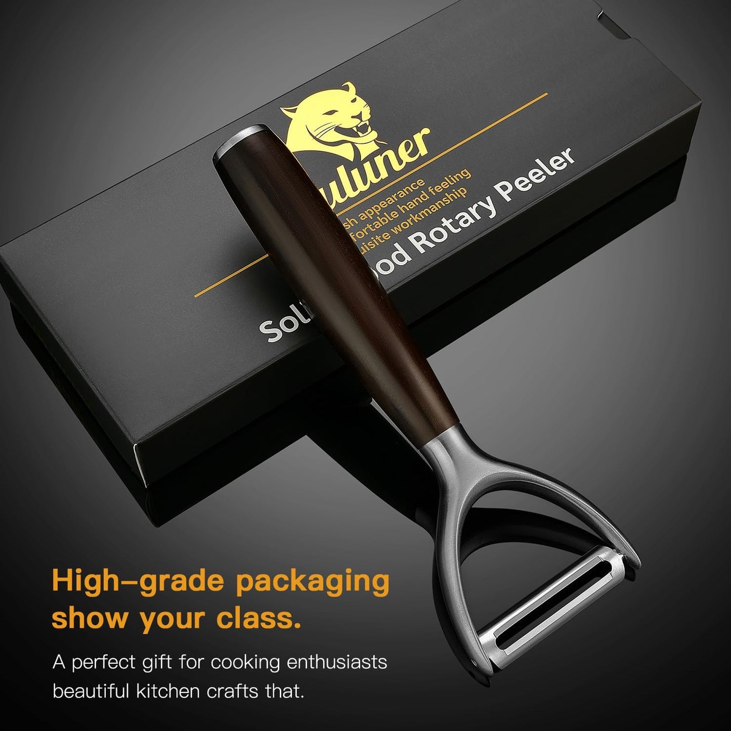 Premium Y Type 304 Stainless Steel Multifunctional Kitchen Peeler Real Wood Handle Ultra Sharp Blade Vegetable Potato Apple(Carbonized Wood)