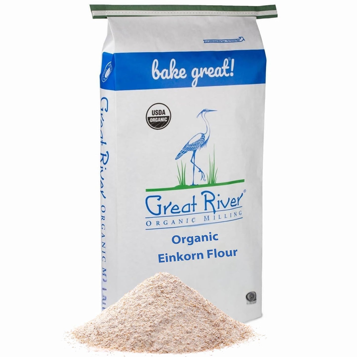 Great River Organic Milling Organic Einkorn Flour | Ancient Whole Wheat Flour | Non-GMO, Kosher, High-Protein | Nutrient-Rich, Healthier All-Purpose Flour Alternative for Baking | 25 Lb (Pack of 1)