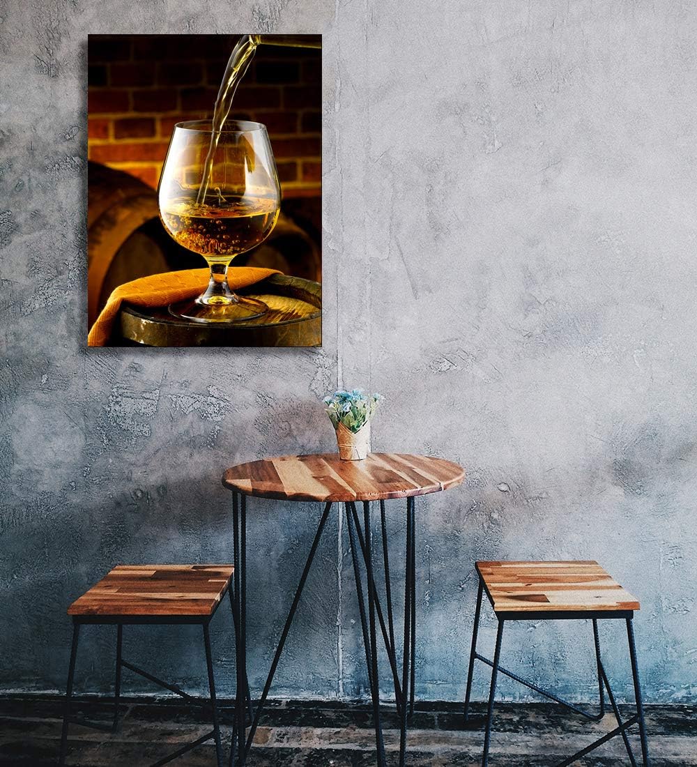 Looife Kitchen Wine Bottle Canvas Wall Art, 30x40 Inch Gallery Wrapped Whiskey Wine Glass Cup Picture Prints Wall Decor, Modern Art Deco for Dining Room and Bar Wall Decoration