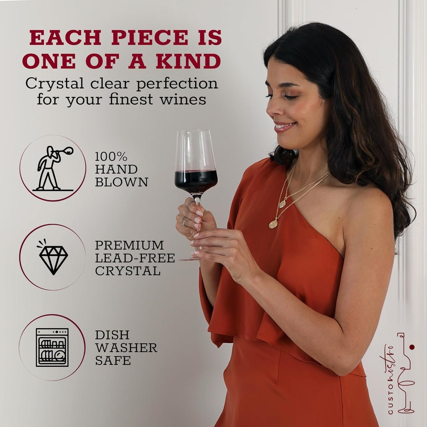 Gusto Nostro Crystal Wine Glasses Set of 2, 13.5 Oz Long Stem Modern Wine Glasses for White and Red Wine, Dishwasher Safe, Fancy, Elegant, Large and Tall Wine Glass for Wedding Christmas Anniversary