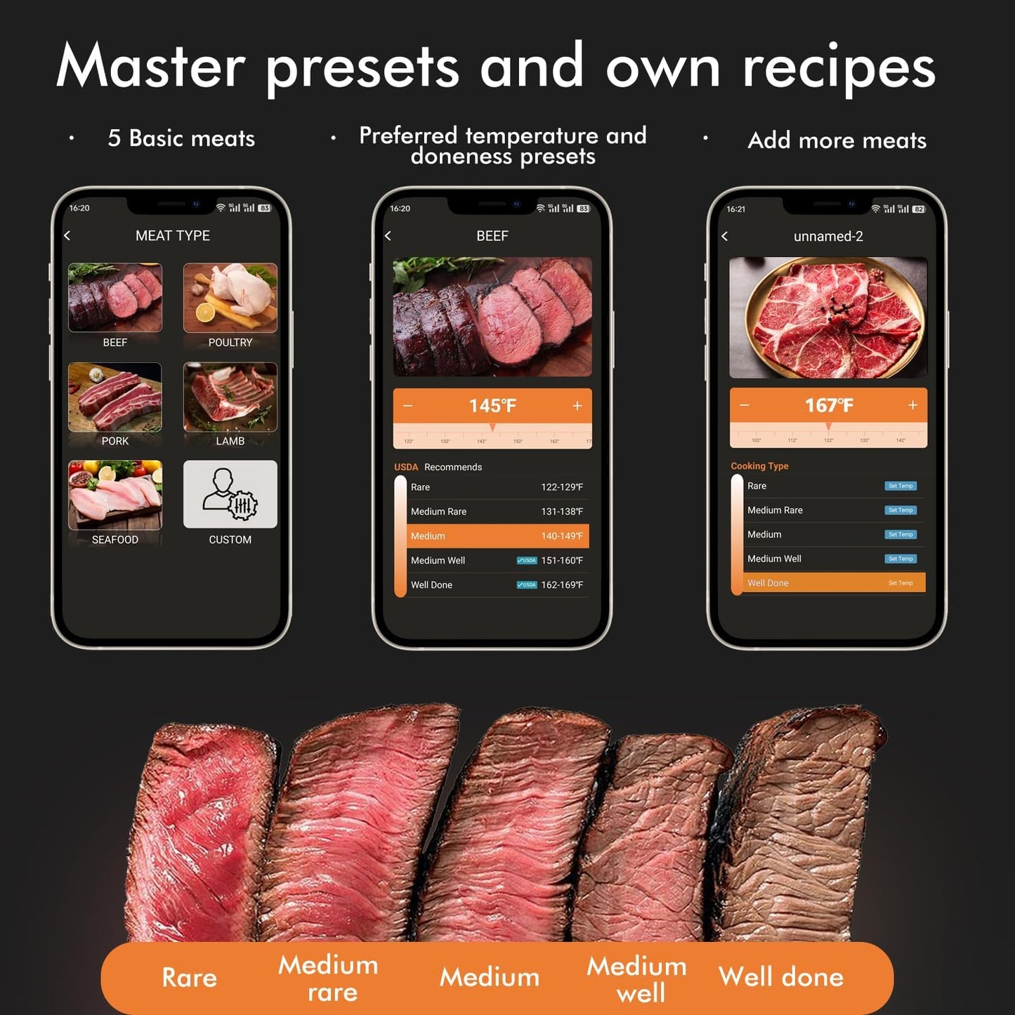 Smart Wireless Meat Thermometer 4 Probes, Bluetooth Food Thermometer, Remote Tracking and Real-Time Readings from Apps, for iOS and Android, for BBQ, Grill, Smoker