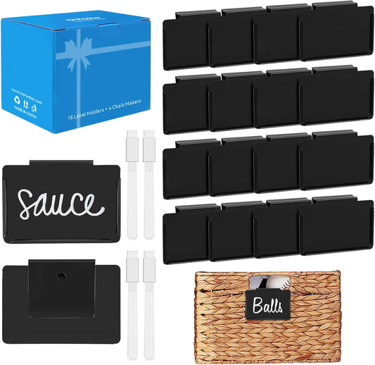 Metal Pantry Baskets Labels Clip On for Storage Bins | Edge Fold-Cream (Edge Fold-Black, 18 Metal Label Clip)