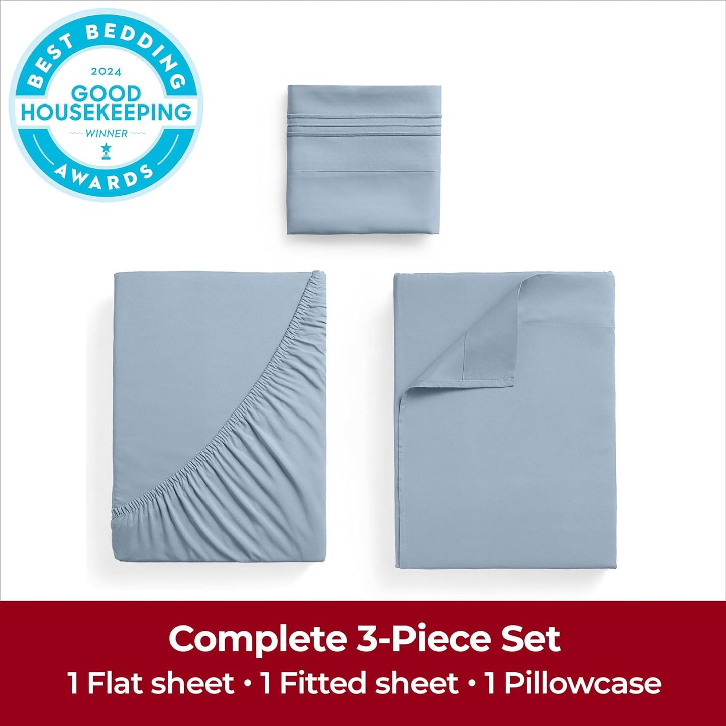 Mellanni Extra Deep Twin Sheets - 3 PC Iconic Collection Bedding - Hotel Luxury, Ultra Soft, Cooling Bed Sheets - Wrinkle, Fade, Stain Resistant (Twin, Blue Hydrangea)