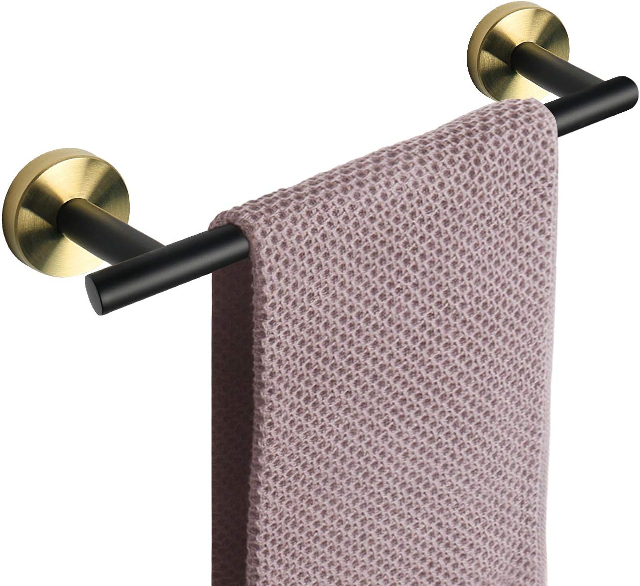 NearMoon Bath Towel Bar, Bath Accessories Thicken Stainless Steel Shower Towel Rack for Bathroom, Towel Holder Wall Mounted (1 Pack, Matte Black & Gold, 12 Inch)