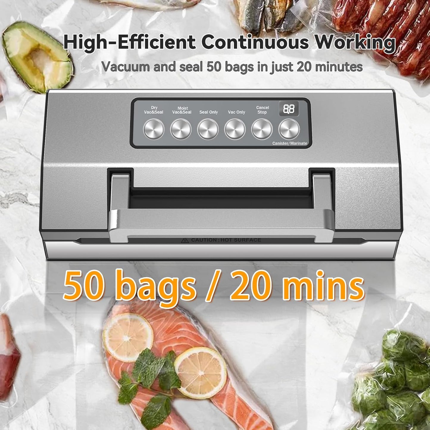 2025 Precision Food Vacuum Sealer Machine, Commercial Full Automatic Food Sealer–Powerful Dual Pump, Built-in Cutter&Bag Storage, Double Heat Seal, Food Preservation Saver, 2 Bag Rolls&Hose, Sous Vide