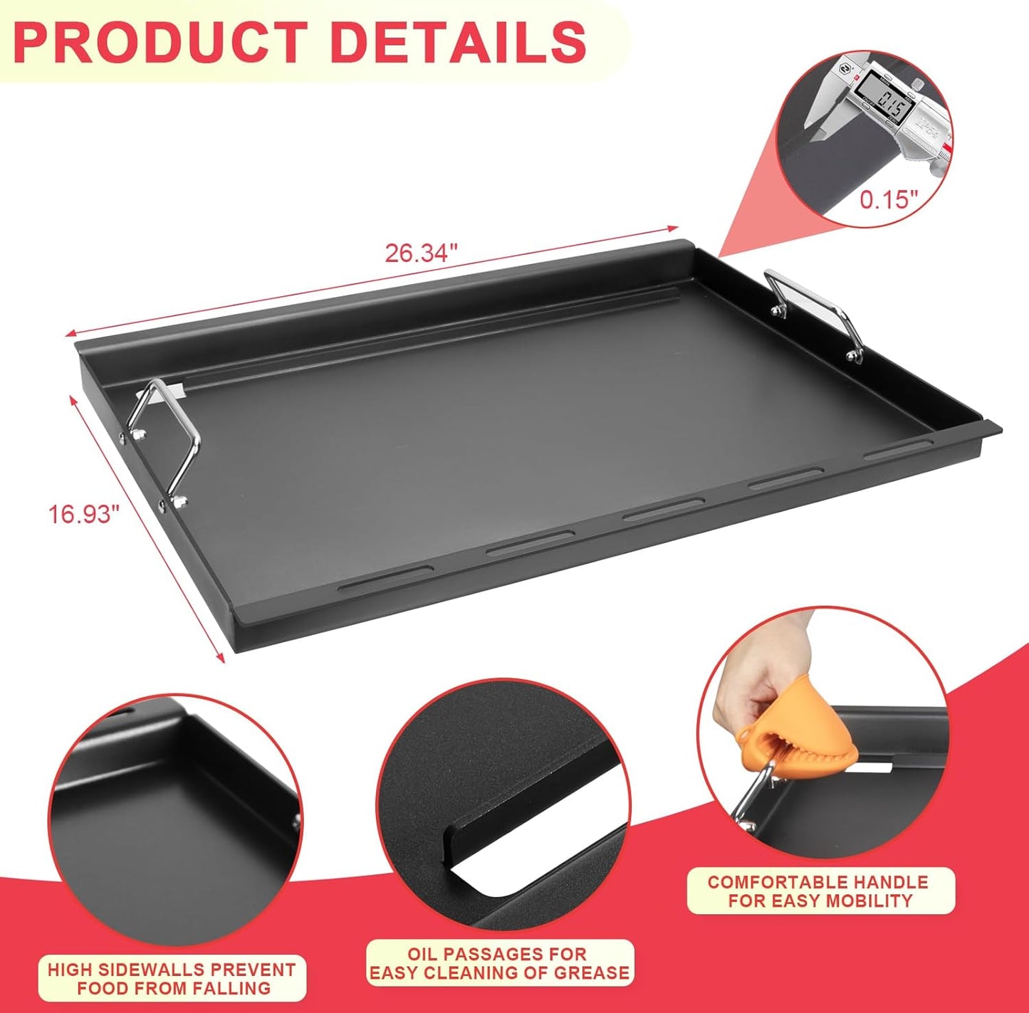 Full-Size Griddle Inserts for Nexgrill Home Depot Replacement Parts 5 Burner 720-0888S 720-0888A 720-0888N, Flat Top Griddle for Nexgrill 4 Burner 720-0830H 720-0830X 720-0830 Gas Grill, Carbon Steel