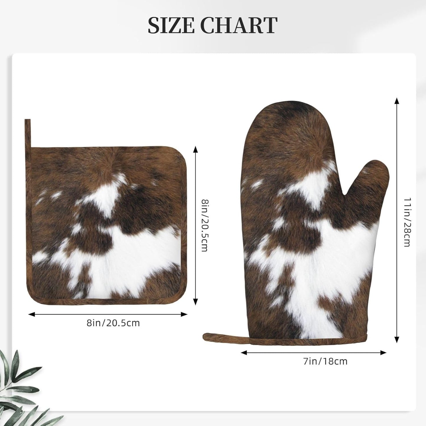 Cow Print Oven Mitts and Pot Holders Set of 4 Silicone Brown Cowhide Kitchen Mitten Gloves and Non-Slip Brown White Cow Print Potholders Set Heat Resistant Oven Gloves Hot Holders for BBQ
