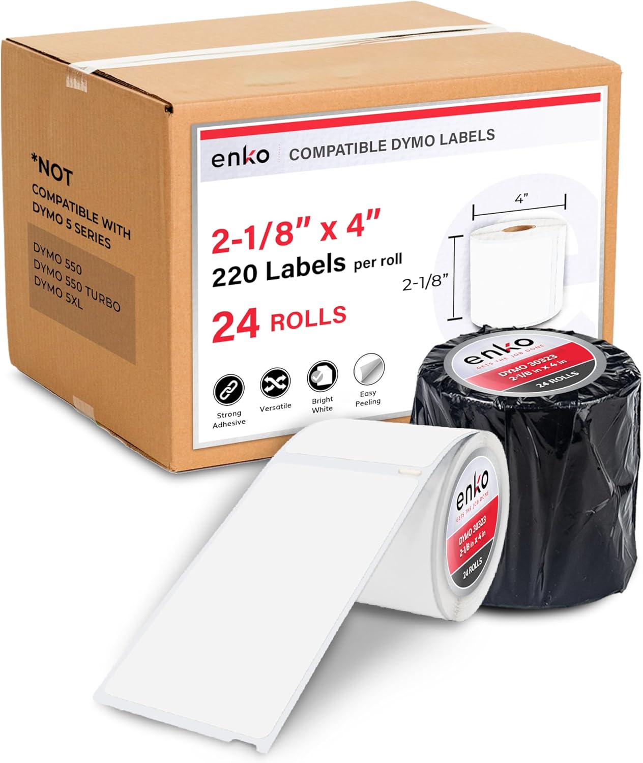 enKo (24 Rolls, 5280 Labels) Address & Shipping Labels 30323 (2-1/8 x 4") Compatible for Dymo LabelWriter