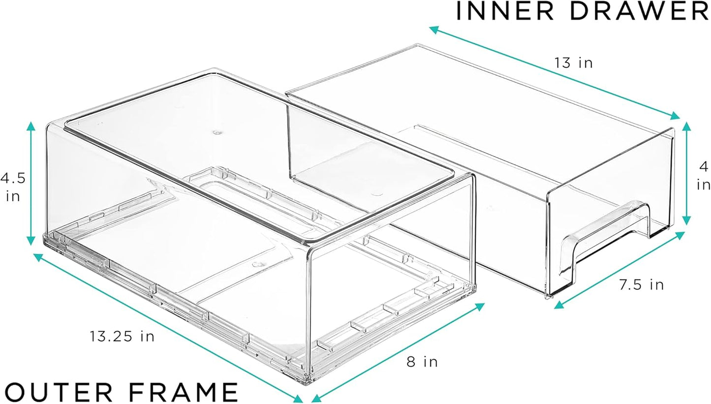 Sorbus Medium Clear Storage Drawers (2 Pack) – Stackable Organizer Drawers for Fridge, Pantry, Kitchen – Pull-Out Storage Bins with Handles, Slide Out Acrylic Drawers
