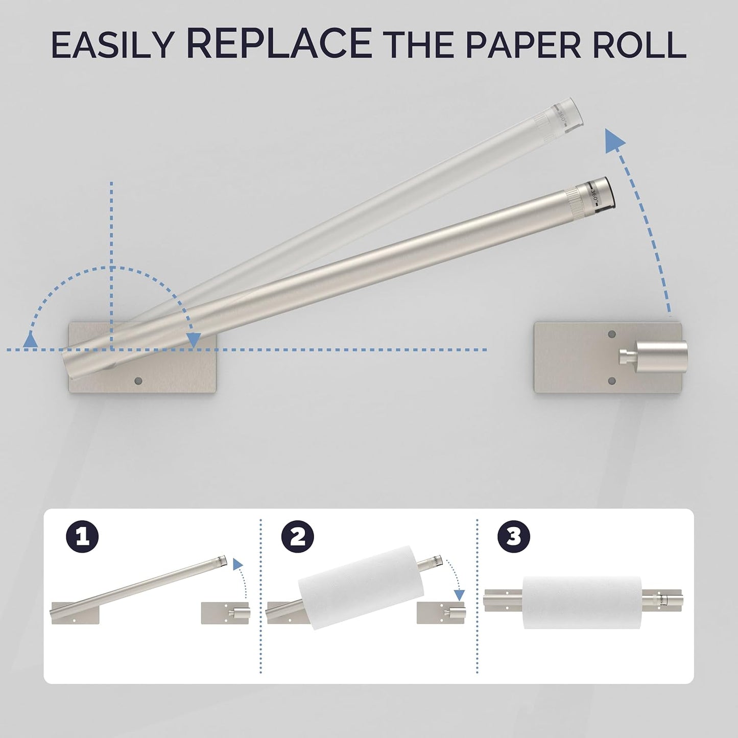 Paper Towel Holder Under Cabinet, Self Adhesive or Wall Mounted SUS304 Stainless Steel Paper Towel Holder for Kitchen, Bathroom, Farmhouse, Barbecue and Laundry (Silver)