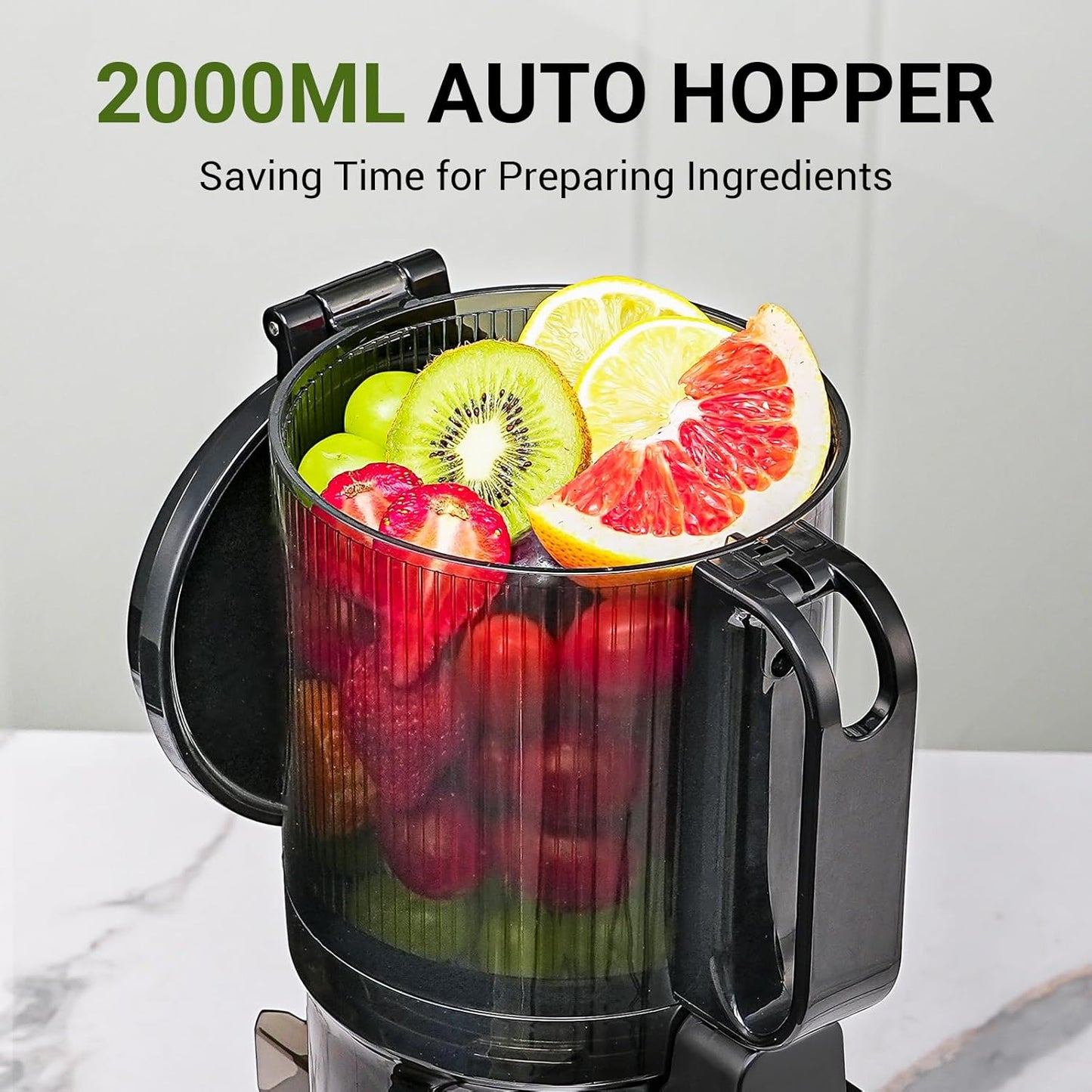 AMZCHEF Juicer Machines, 5.8" Extra Self-Feeding Cold Press Juicer for Whole Vegetable & Fruit, Juice Extractor Machine with Large Auger & Triple Strainers, Easy to Clean, High Juice Yield, Black