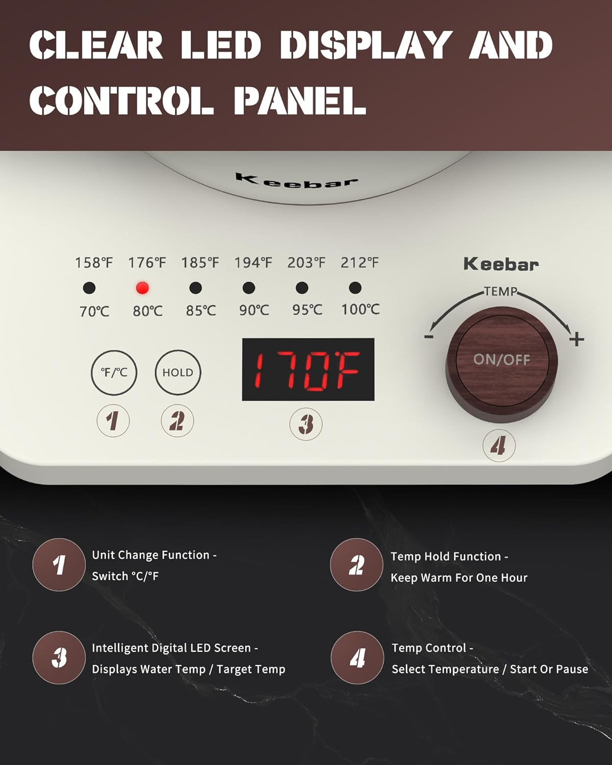 Electric Kettles, 1000W Gooseneck Electric Kettle with 6 Temperature Control Presets, 0.8L/27.05oz, 0.8mm Ultra-Fine Spout, 304 Stainless Steel Inner, Gooseneck Kettle with Auto Shut-Off, Matte White