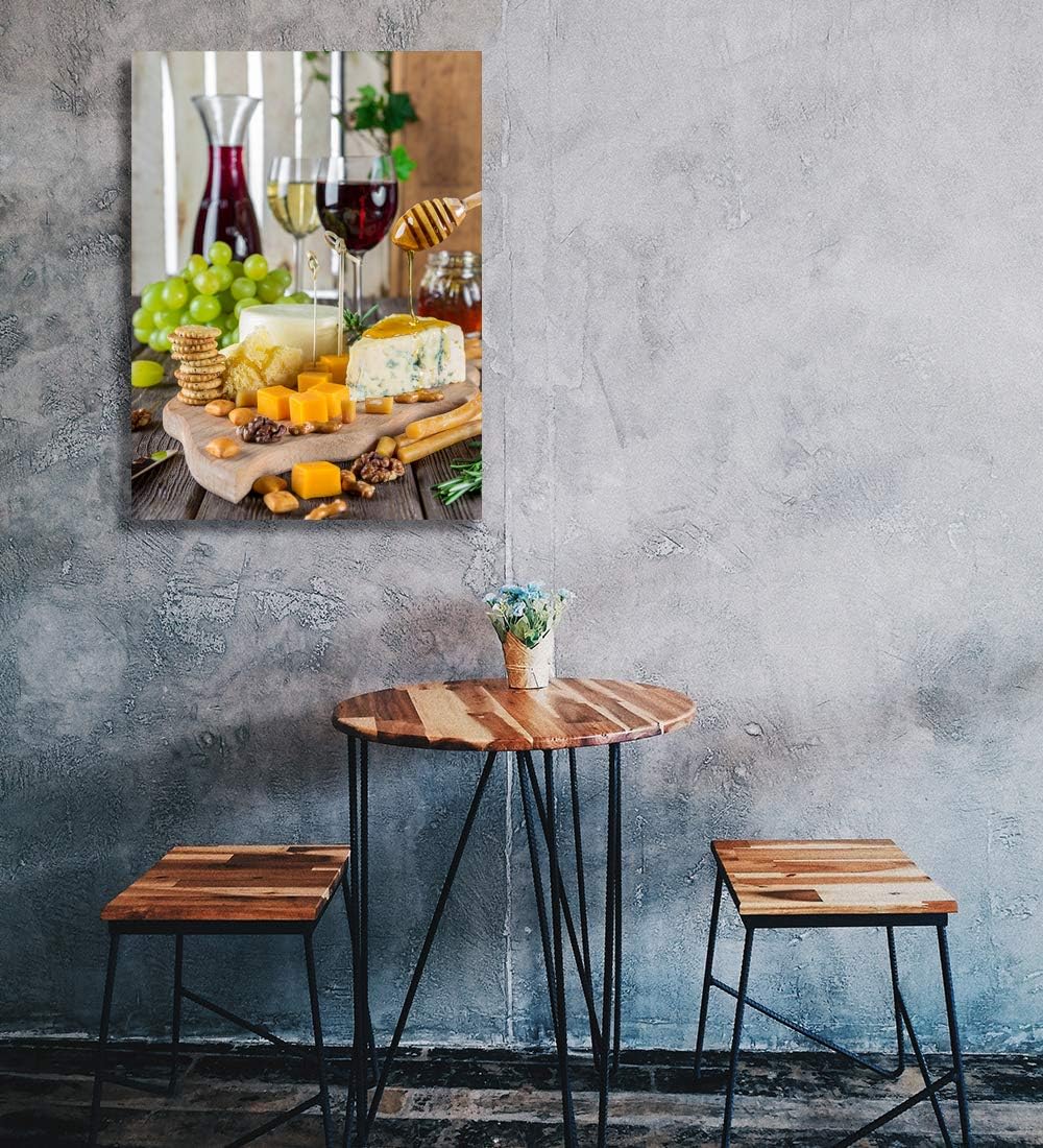 Looife Cajun Kitchen Wall Art, 32x48 inch Boho Kitchen Canvas Wall Decor - Modern Art Deco Print with Wine & Food Motif, Ready to Hang for Dining Room & Bar