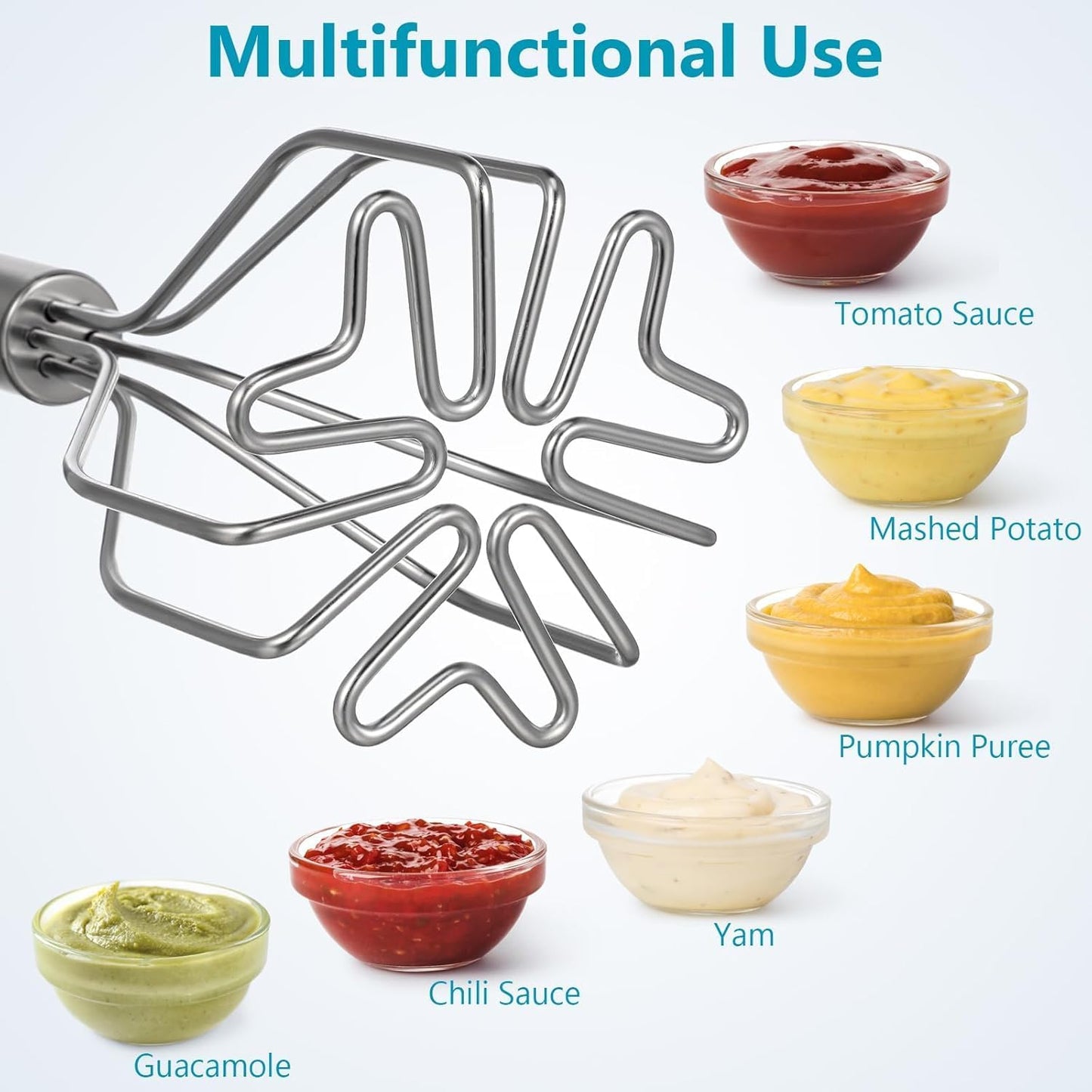 Stainless Steel Potato Masher, Ground Beef Smasher Tool, Multi-Purpose Kitchen Utensil for Vegetables and Fruits