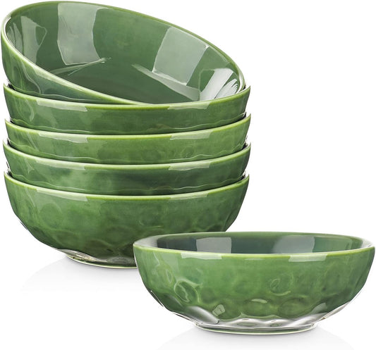 vicrays Ceramic Pasta Bowls Set, 32 Ounce Soup Bowls, Large Salad Bowls, Chip Resistant, Dishwasher Microwave Safe, Fluted stoneware Bowls for Kitchen, Serving Bowls, Set of 6 (Green)