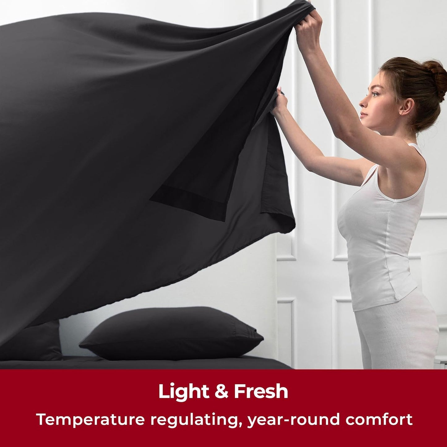 Mellanni Split King Sheets Set - 5 PC Iconic Collection Bedding - Hotel Luxury, Extra Soft, Cooling Bed Sheets - Wrinkle, Fade, Stain Resistant (Split King, Black)