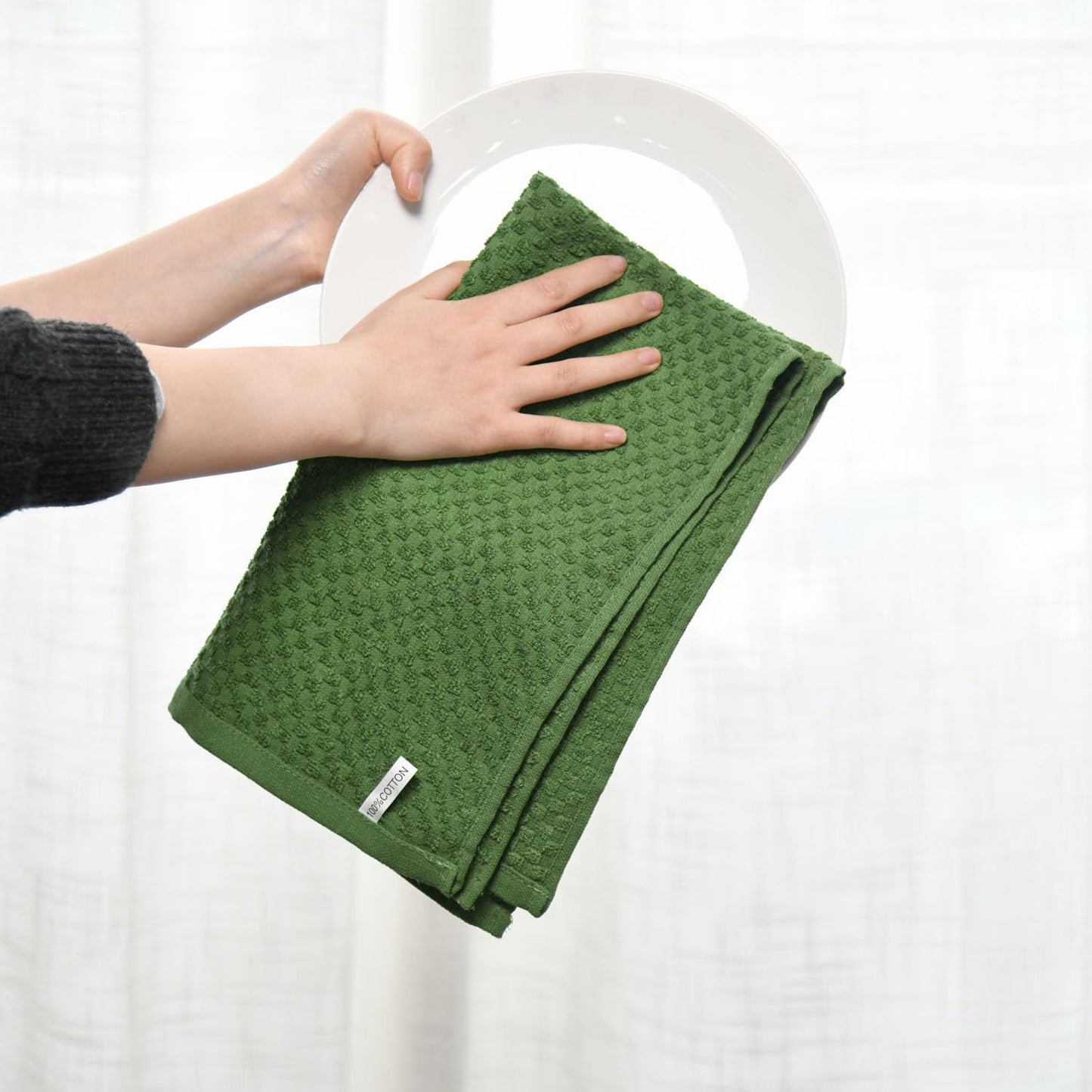 Artoid Mode Ring Spun Cotton Green Dishcloth Kitchen Towels, 12x12 Inch Ultra Soft Absorbent Quick Drying Household Cleaning Kitchen Rags Set of 6