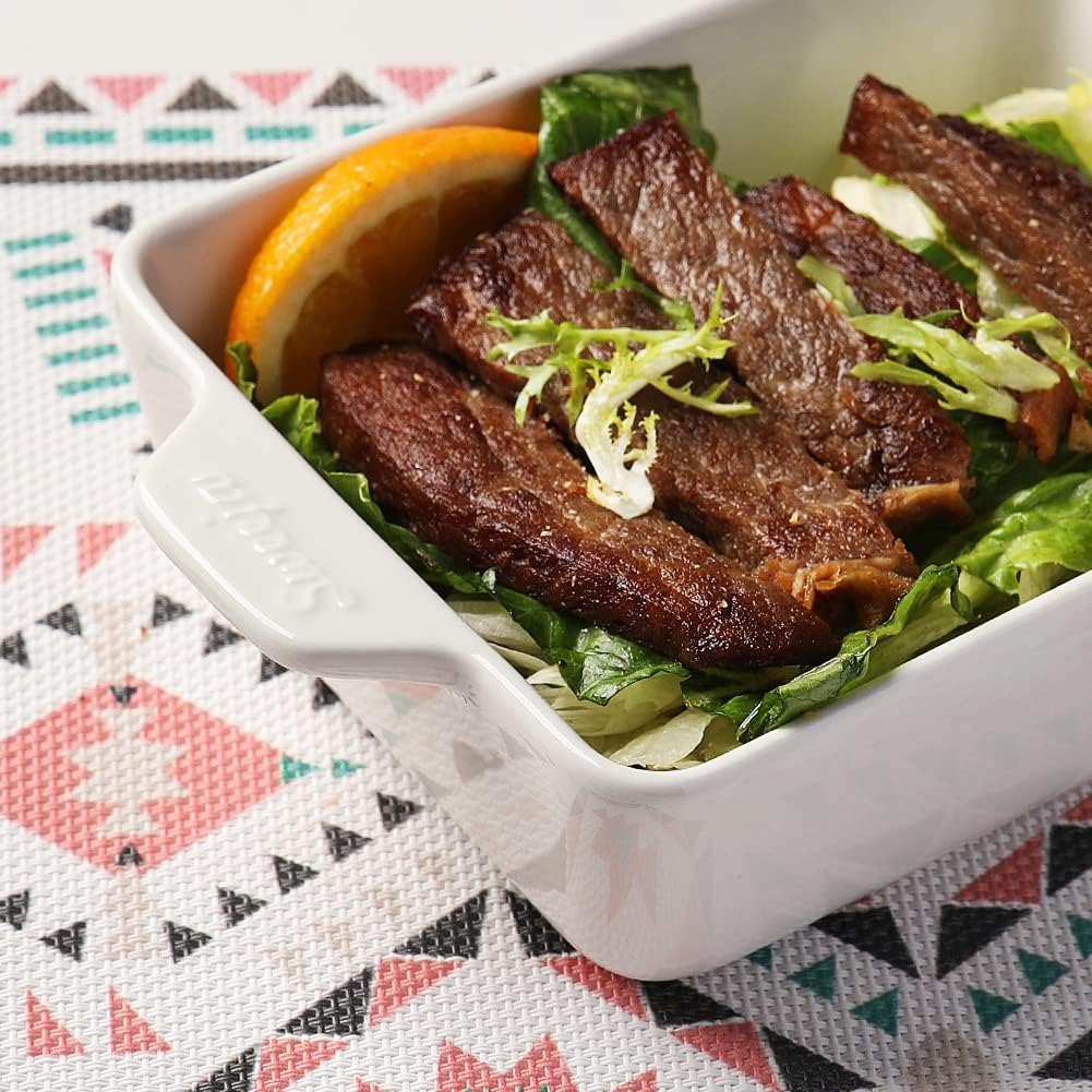 Sweejar Ceramic Baking Dish, Rectangular Small Baking Pan with Double Handles, 20 Oz for Cooking, Brownie, Kitchen, 6.5 x 4.9 x 1.8 Inches(White)