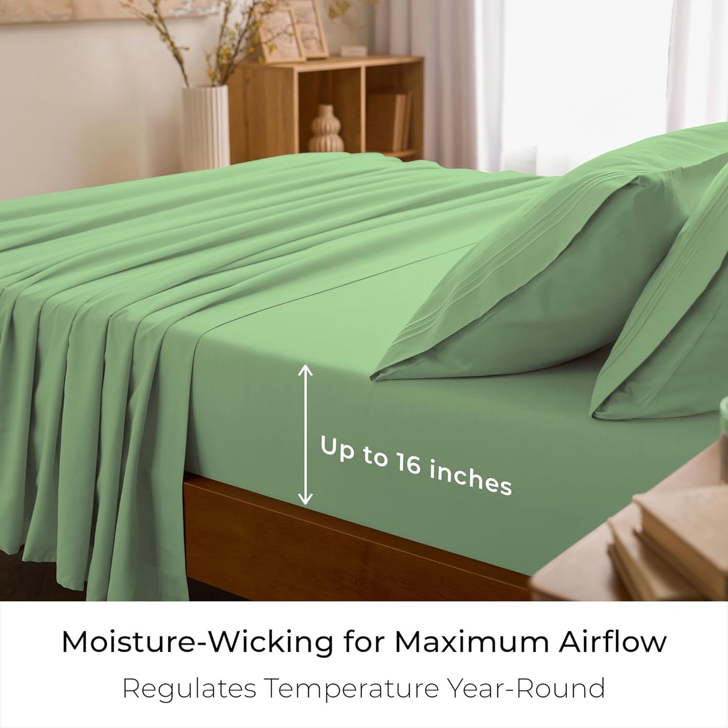 Mellanni California King Sheets Set - 4 PC Iconic Collection Bedding - Hotel Luxury, Extra Soft, Cooling Bed Sheets - Wrinkle, Fade, Stain Resistant (Cal King, Pistachio)