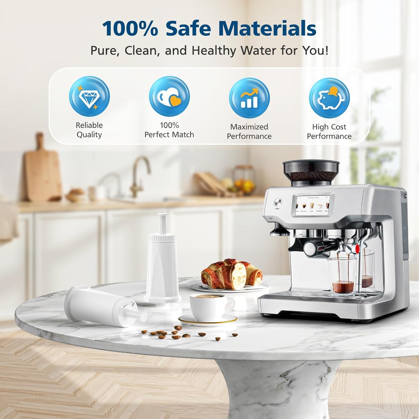 4 Pack Breville Water Filters, Compatible with Breville BES880 Barista Touch, BES990 BES980 Oracle Touch and BES878 BES920 Bambino ClaroSwiss Sage Espresso coffee Machine