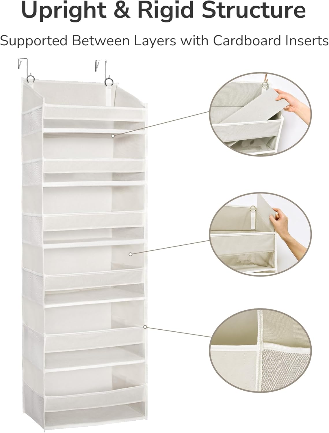 ULG Over The Door Organizer with 6 Large Pockets 12 Side Pockets, 50lbs Weight Capacity Door Hanging Organizer for Bedroom, Bathroom, Pantry, Nursery Storage, Beige